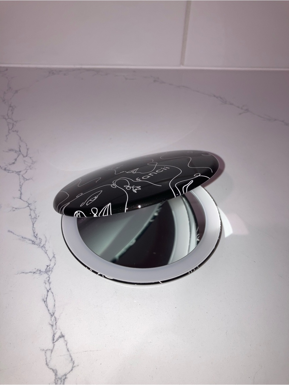 Black USB Rechargeable Compact Mirror w/ Light NWOT